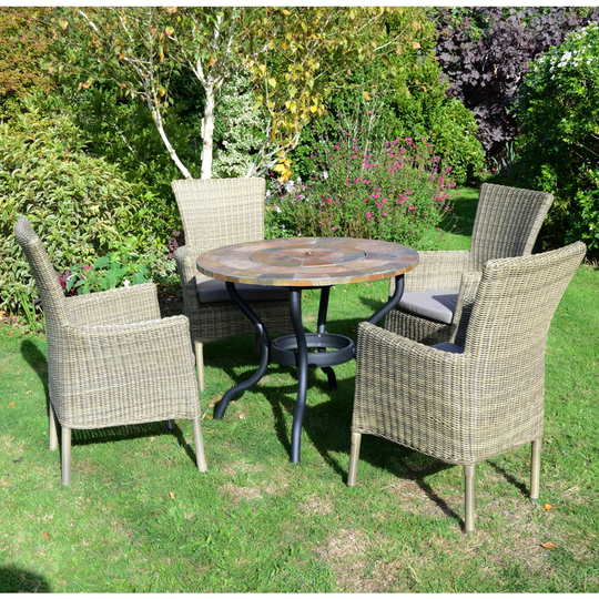 BAYFIELD FIREPIT 89Cm Table With 4 DORCHESTER Chairs Set