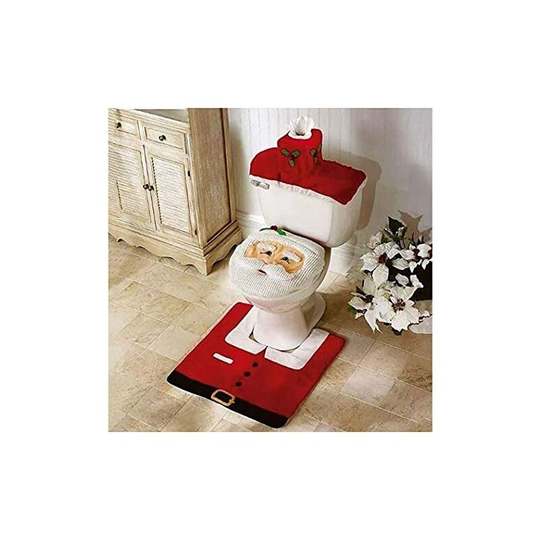 Christmas Decoration Novelty 3pc Christmas Festive Toilet Seat Cover, Tank & Rug Bathroom Decoration Set (Santa Claus)