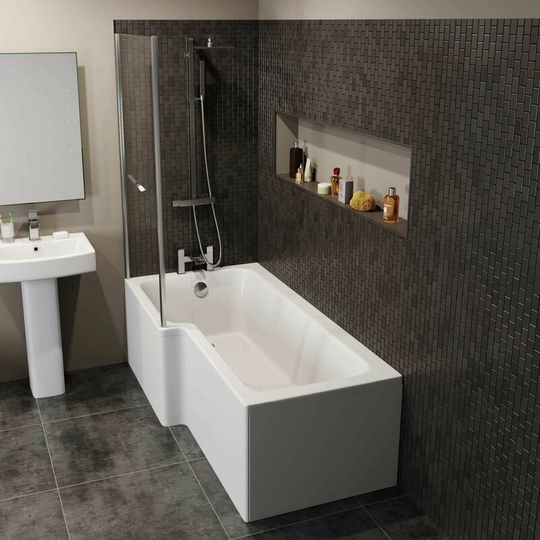 Modern l Shaped Shower Bath Only Left Hand Bathtub 1700 Acrylic - White