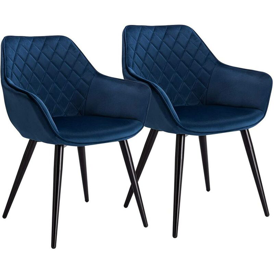 Set of 2 dining chairs Kitchen Side Velvet Seat. Reception chairs Armchairs Blue - Blue - Woltu