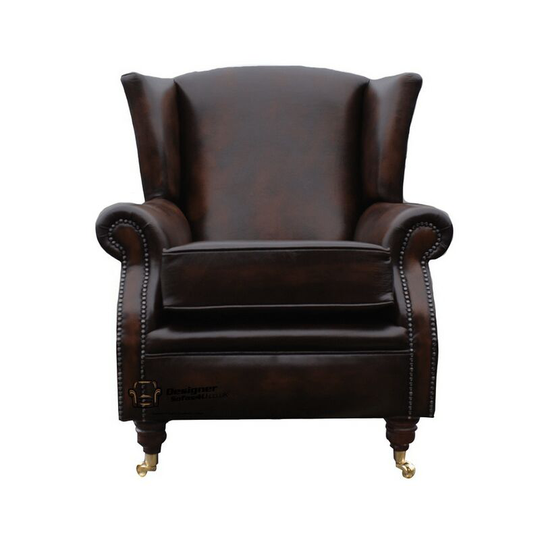 Southwold Wing Chair Fireside High Back Leather Armchair Antique Brown Leather