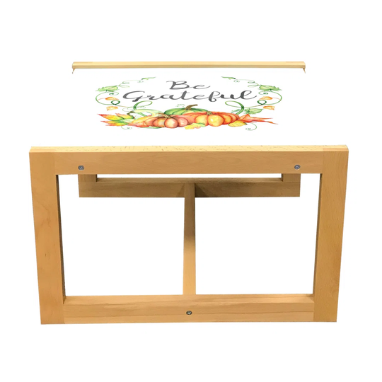 Saying Coffee Table, Be Grateful Cursive Typography Pumpkins Harvest Season Print, Acrylic Glass Center Table With Wooden Frame For Offices Dorms Apri