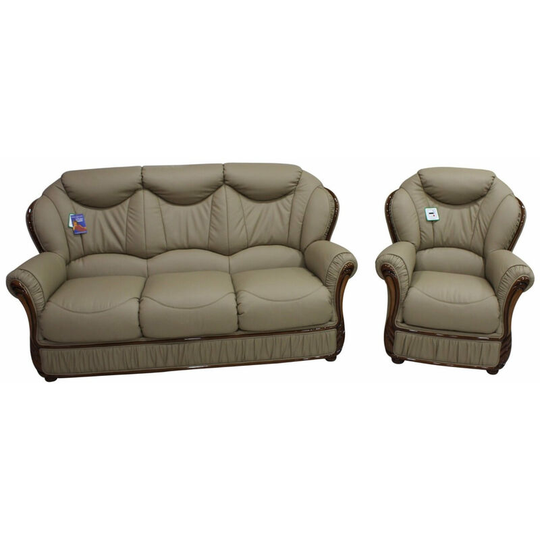 Turin 3 Seater + Armchair Italian Coffee Milk Leather Sofa Suite Offer