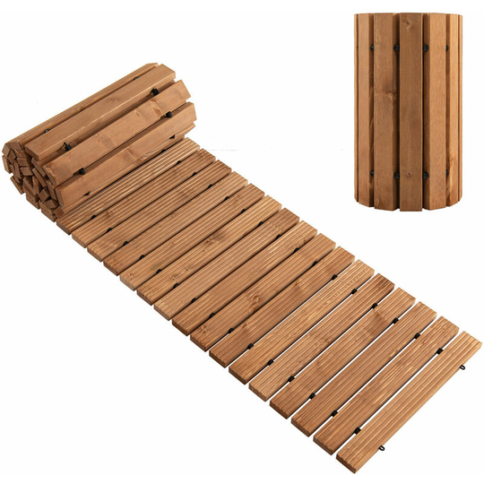 Gymax - 245cm Weather-Resistant Straight Hardwood Pathway Roll Out Wood Garden Walkway