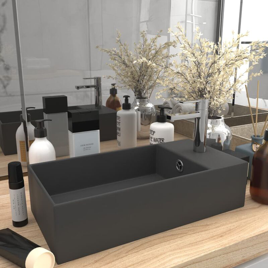 Bathroom Sink with Overflow Ceramic Dark Grey FF146994_UK - Topdeal