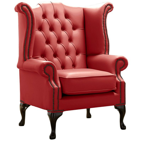 Chesterfield Queen Anne High Back Wing Chair Shelly Poppy Leather