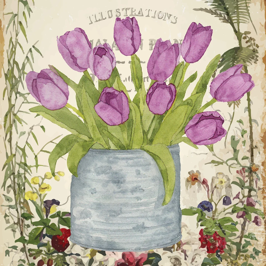 Vintage Tulip Can II by Leslie Mark - Wrapped Canvas Painting