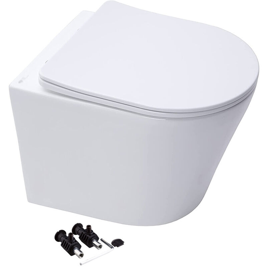 Wall Hung eco Rimless Toilet wc Pan with Soft Close Slim Seat Hidden Fixation