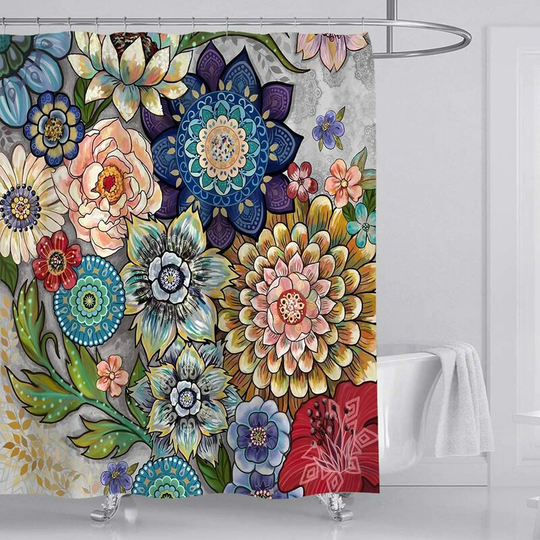 Floral Shower Curtain 72' x 72' with 12 Hooks, Bright Flowers Blossom Bathroom Bathtub Curtains for Bath Room Tub Waterproof Polyester Fabric