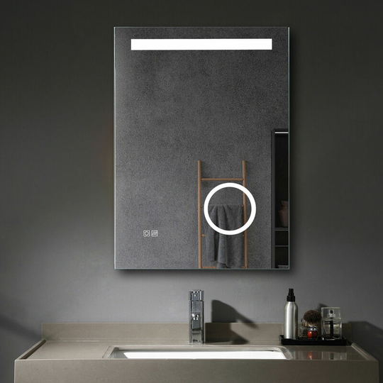 Miqu - 500 x 700mm Backlit Illuminated led Bathroom Mirror with Shaver Socket 3X Magnifier Demister Pad Touch Sensor Vertical Horizontal Wall Mounted