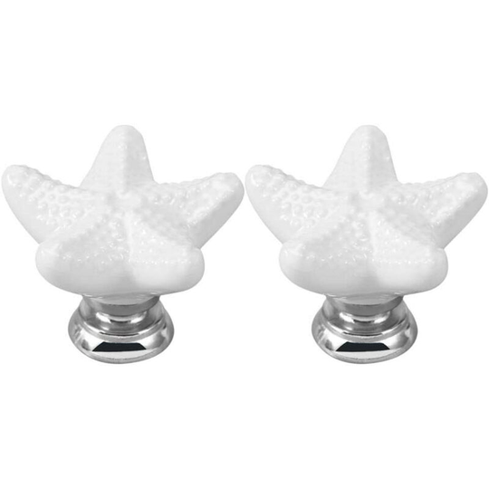 2 Pieces Ceramic Starfish Drawer Knobs Creative Drawer Pulls Handles Cabinet Door Handle Knob with Screws Home Decor (White)