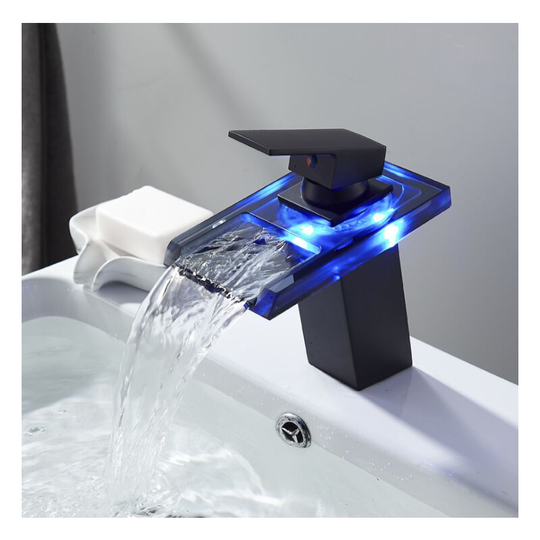 Washbasin faucet with led washbasin hot and cold tap waterfall outlet in black copper