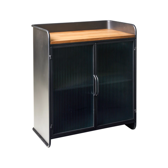 IRON - IRON SHOWCASE CABINET WITH WOODEN TOP