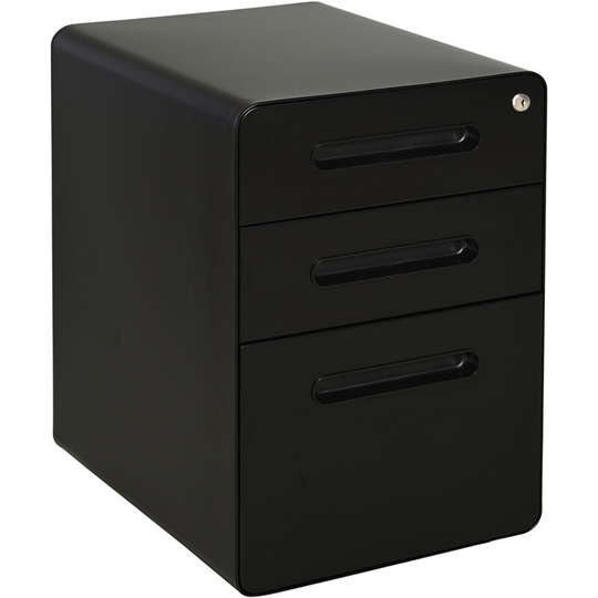 3 Draw Modern Steel Filing Cabinet w/ 4 Wheels Lock Pencil Box Black - Black - Vinsetto