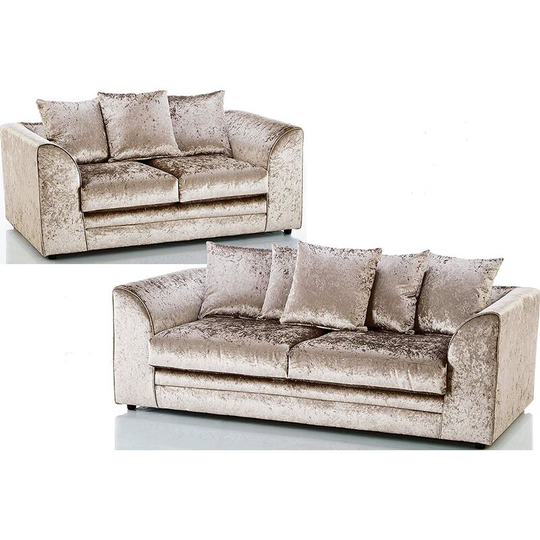 Bella 3 & 2 Seater Crushed Velvet Sofa Set - Champagne