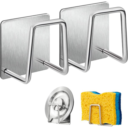 2 Pack Kitchen Sink Sponge Holder, Strong Adhesive Small Sponge Holder Rust Resistant Waterproof Kitchen Sink Cart - Smallest Size Saves Sink Space