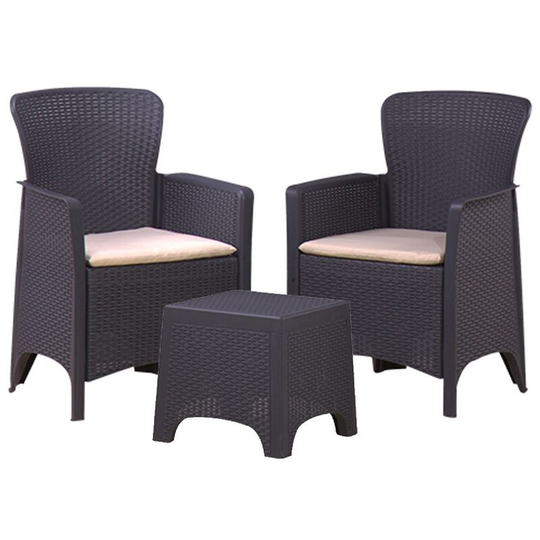 3PC Rattan Style Armchair & Table Bistro Balcony Set - Outdoor Garden Furniture - Black