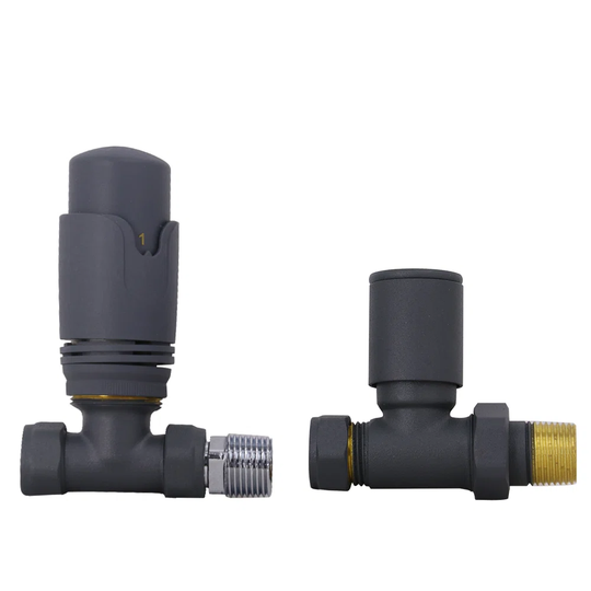 Designer Valves Anthracite Straight 15Mm X 1/2" Thermostatic Radiator Twin Pack