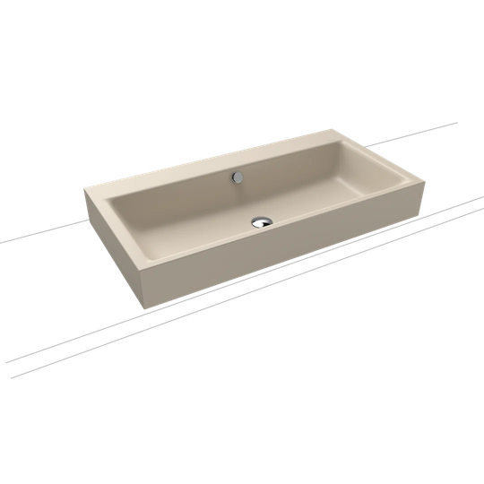 Puro Warm Beige Steel Enamel Rectangular Countertop Bathroom Sink with Overflow