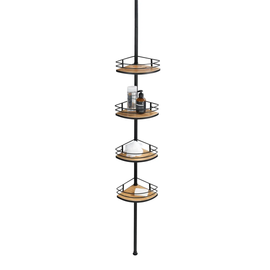 WENKO Telescopic Corner Shelf Dolcedo Made of Bamboo and Stainless Steel, Shower Shelf