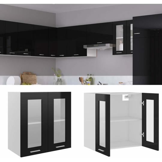 Hanging Glass Cabinet High Gloss Black 60x31x60 cm Chipboard