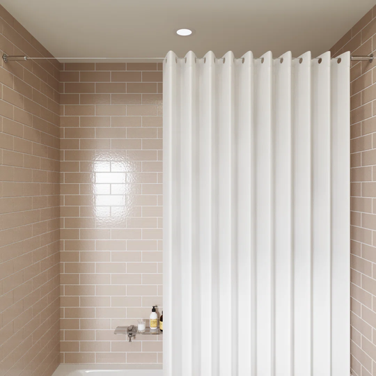 Wire Line 300cm Straight Fixed Shower Curtain Rail & Ring Set