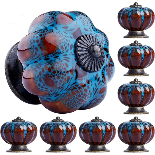 Ilovemilan - 8 Pieces Handles Kitchen Furniture Door Handles Cabinet Knobs Cabinet Handles Knob Ceramic (blue)