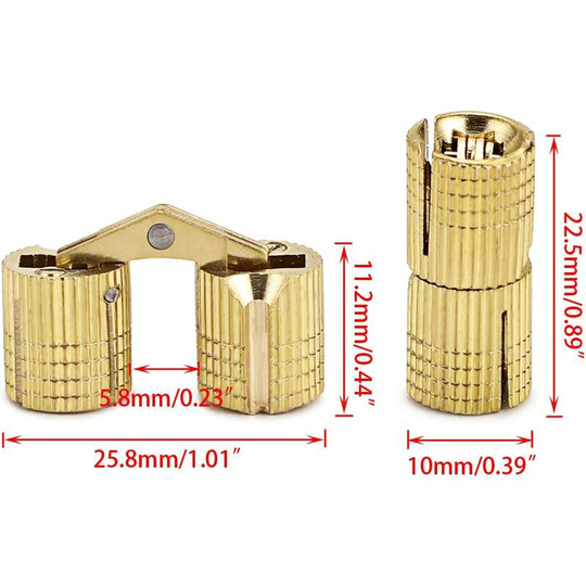 10mm Hidden Brass Barrel Hinges 4PCS, Concealed Box Hinges Invisible Furniture Hinges 180 Degree Opening Angle Cabinet Hinges for diy Jewelry Box