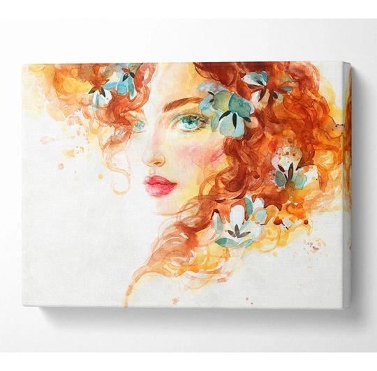 Redhead with Flowers in Hair - Wrapped Canvas Graphic Art