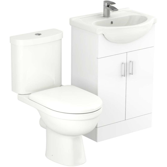 James Gloss White 550mm 2 Door Vanity Unit and Toilet Suite - White