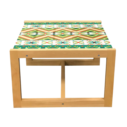 Colorful Coffee Table, Colorful Local Motif Pattern Print, Acrylic Glass Center Table With Wooden Frame For Offices Dorms Pistachio Green Orange