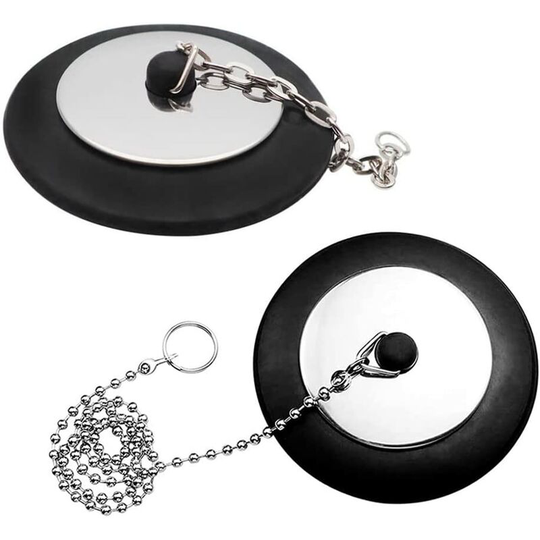 Rubber Drain Plugs,Betterlife Rubber Bath Plug, with Ball Chain Bath Stopper, with Chain Drain Plug, for Kitchen, Bathroom and Sink, 2 Pieces, Black