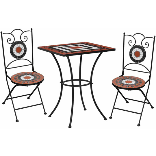 3 Piece Mosaic Bistro Set Ceramic Tile Terracotta and White Vidaxl Brown