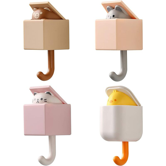 Perlerare - Cute Decorative Animal Shaped Self Adhesive Wall Hooks for Hanging Keys, Bags, Towels for Kids Room