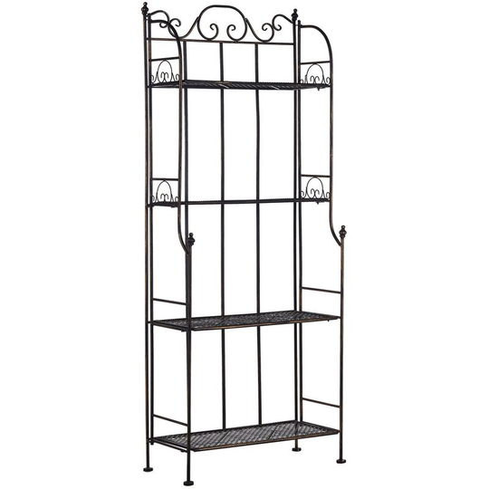 Plant Shelf Metal Outdoor Indoor Garden Bathroom Rustic 4 Shelves Black Isernia - Black