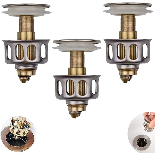 Wash Basin Bounce Drain Filter, Sink Pop Up Drain Plug Bathroom Sink Drain Plug with Basket, Kitchen Bathroom Strainer Sink Drain Plug