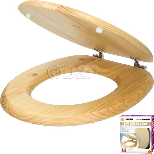 18" Light Oak Wooden Toilet Seat Bathroom With Fittings Mdf Heavy Duty New