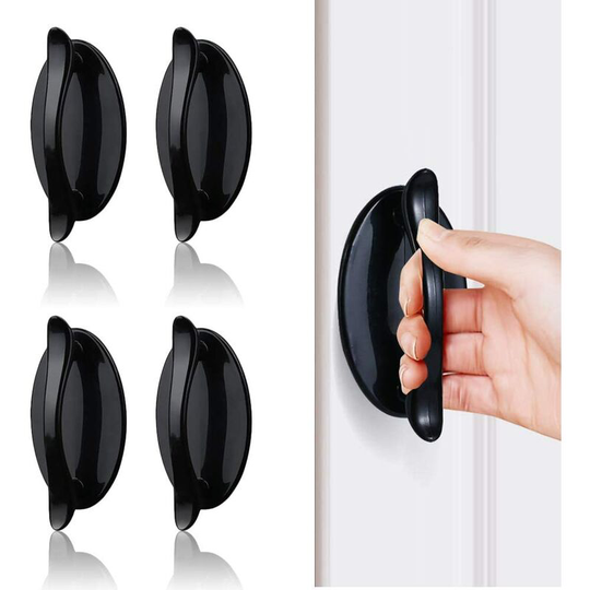 Entrance Door Handle, Sliding Door Handle, Black Sticky Door Handle 4 Pcs, Abs Plastic Handle For Doors And Windows, Cabinets, Drawers, Wardrobe