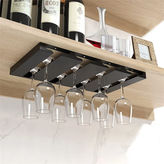 Wine Glass Rack Under Cabinet, Hanging Stemware Rack, Stemware Storage Hanger With 4 Rows Metal Bar Shelves For Kitchen Restaurant Cabinets Shelf - Fi