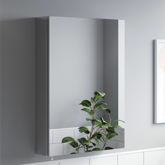 Bathroom Single Door Mirror Stainless Steel Sleek Modern Cabinet 500 x 700mm - Silver
