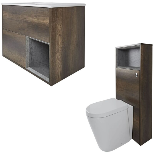 Milano - Bexley - Dark Oak 810mm Bathroom Vanity Unit with Toilet wc Unit and Back to Wall Pan
