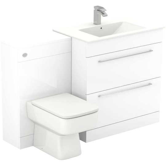 Napoli Gloss White 1300mm 2 Drawer Vanity Unit Toilet Suite - White Gloss