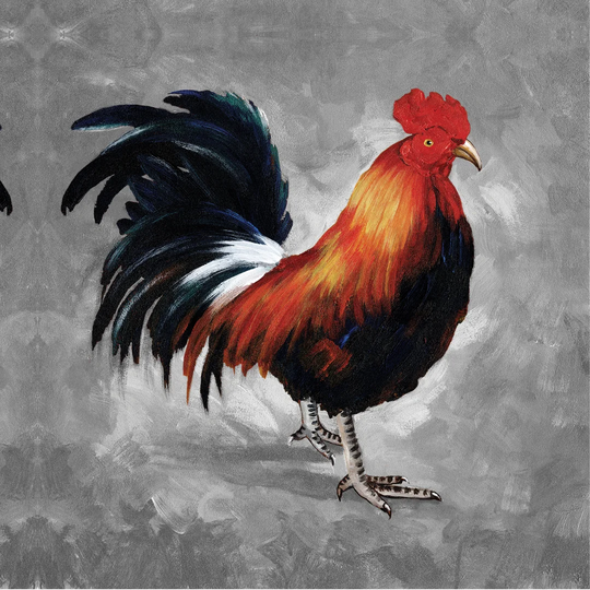 Bold Rooster on Grey - Wrapped Canvas Painting Print