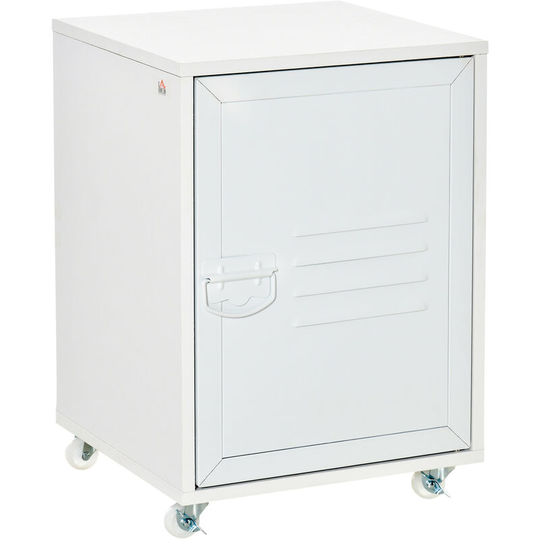 Bedside Table, Rolling End Side Table, Mobile Storage Cabinet White - White - Homcom