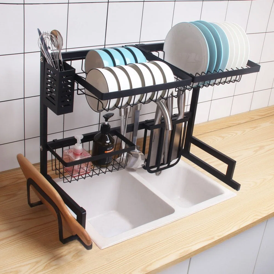Neo Over Sink Kitchen Shelf Organiser Dish Drainer Drying Rack Utensils Holder - 65Cm