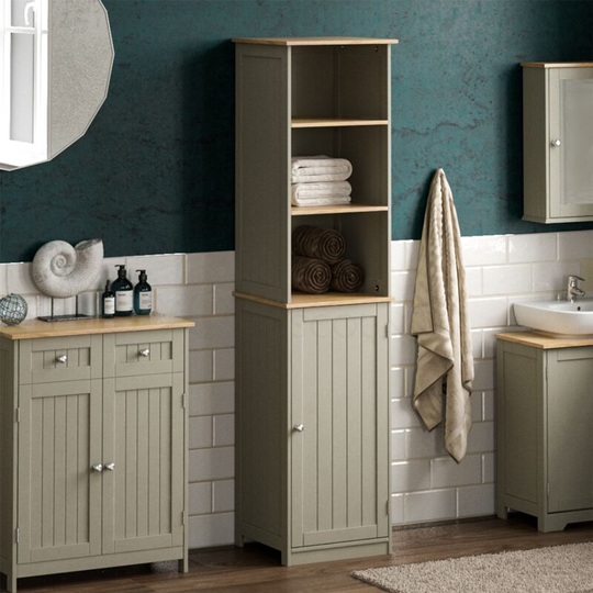 Priano 1 Door 2 Shelf Tallboy Freestanding Bathroom Cabinet Cupboard, Grey
