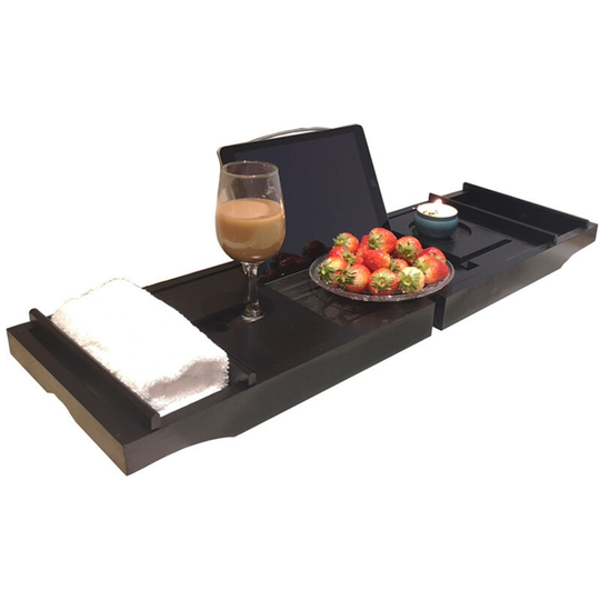 Superseller - Bathtub Caddy Tray Bamboo Spa Bathtub Caddy Organizer Book Wine Holder Nonslip Bottom Extendable Sides, Black - Black