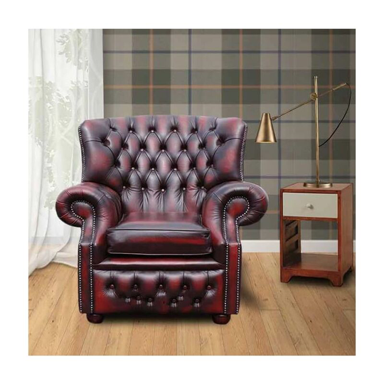 Chesterfield Oxblood Red Abbot High Back Wing Chair UK Manufactured Armchair