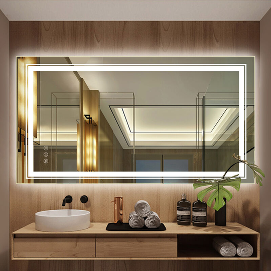Extra Large Illuminated Bathroom Mirror Wall Mounted Touch Sensor Mirror with Demister, 900 x 700mm