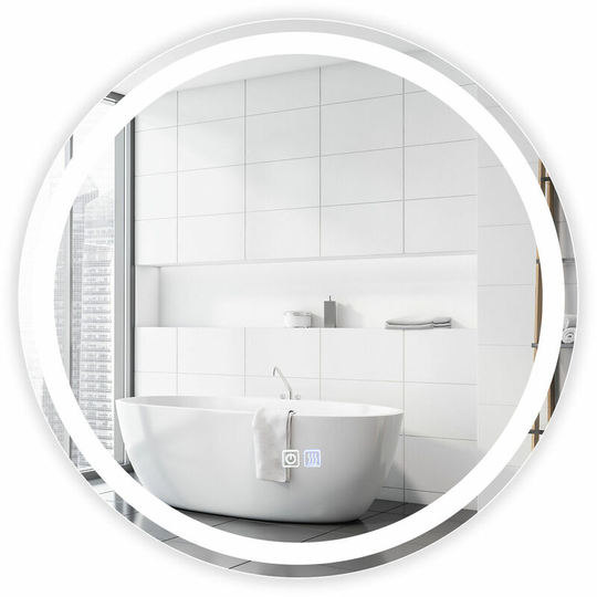 60cm Round Anti-fog led Lighted Mirror Wall Mounted Bathroom Mirror Touch Switch
